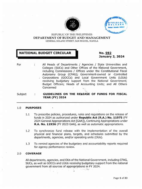 national budget circular no. 592